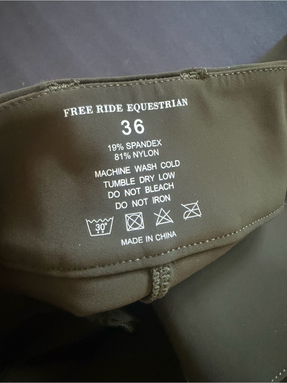 Free Ride Equestrian Olive Riding Tights - Picture 2 of 3